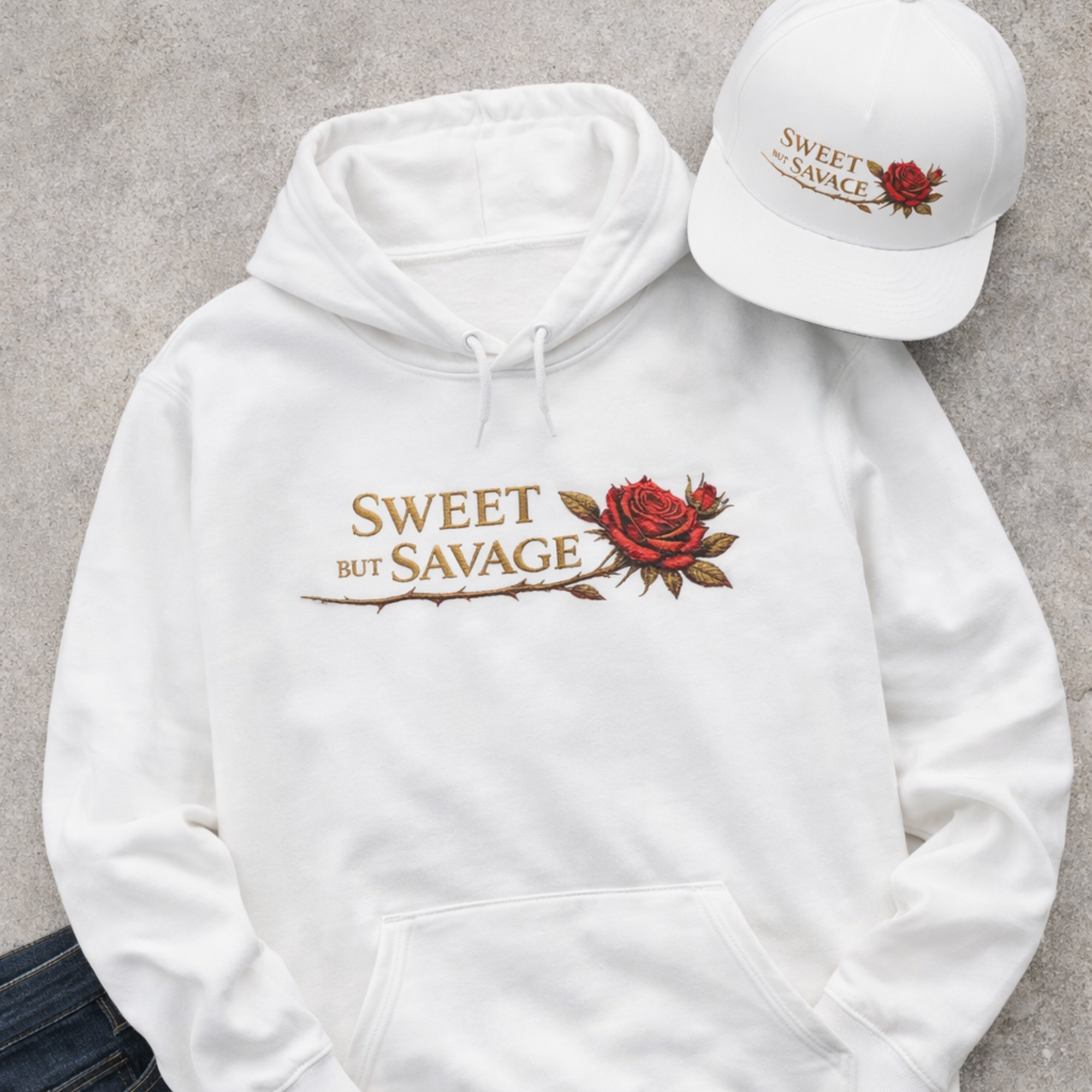 Sweet but Savage Rose Hoodie | Elegant Floral Script Graphic Hoodie