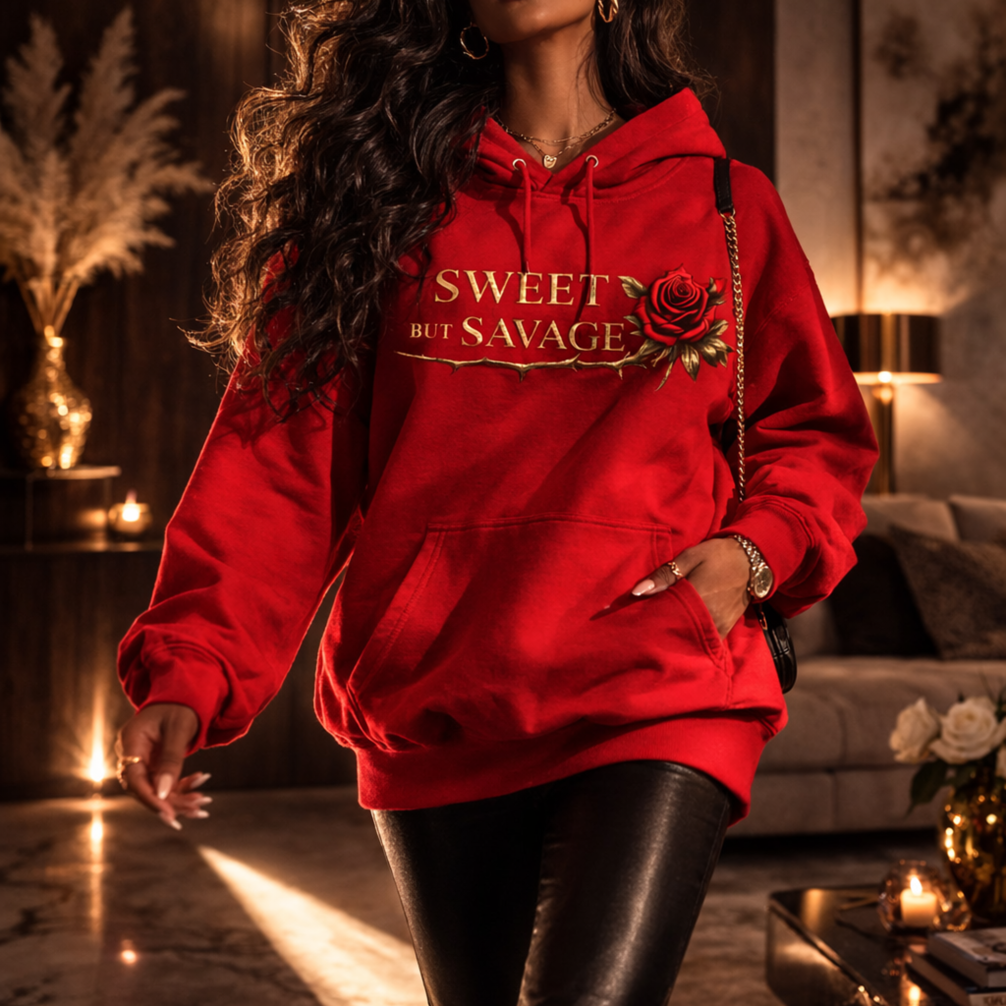 Sweet but Savage Rose Hoodie | Elegant Floral Script Graphic Hoodie