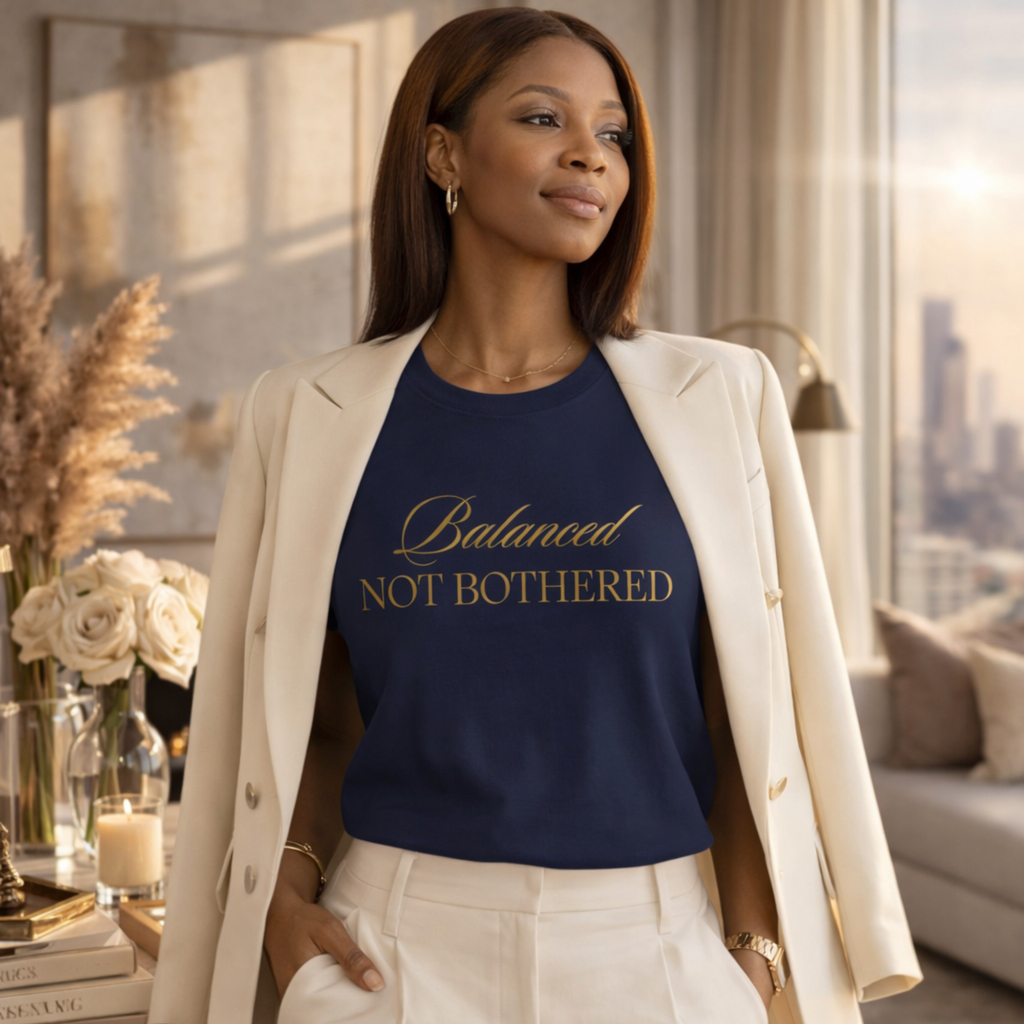 Balanced, Not Bothered Tee | Gold Letter Statement T Shirt