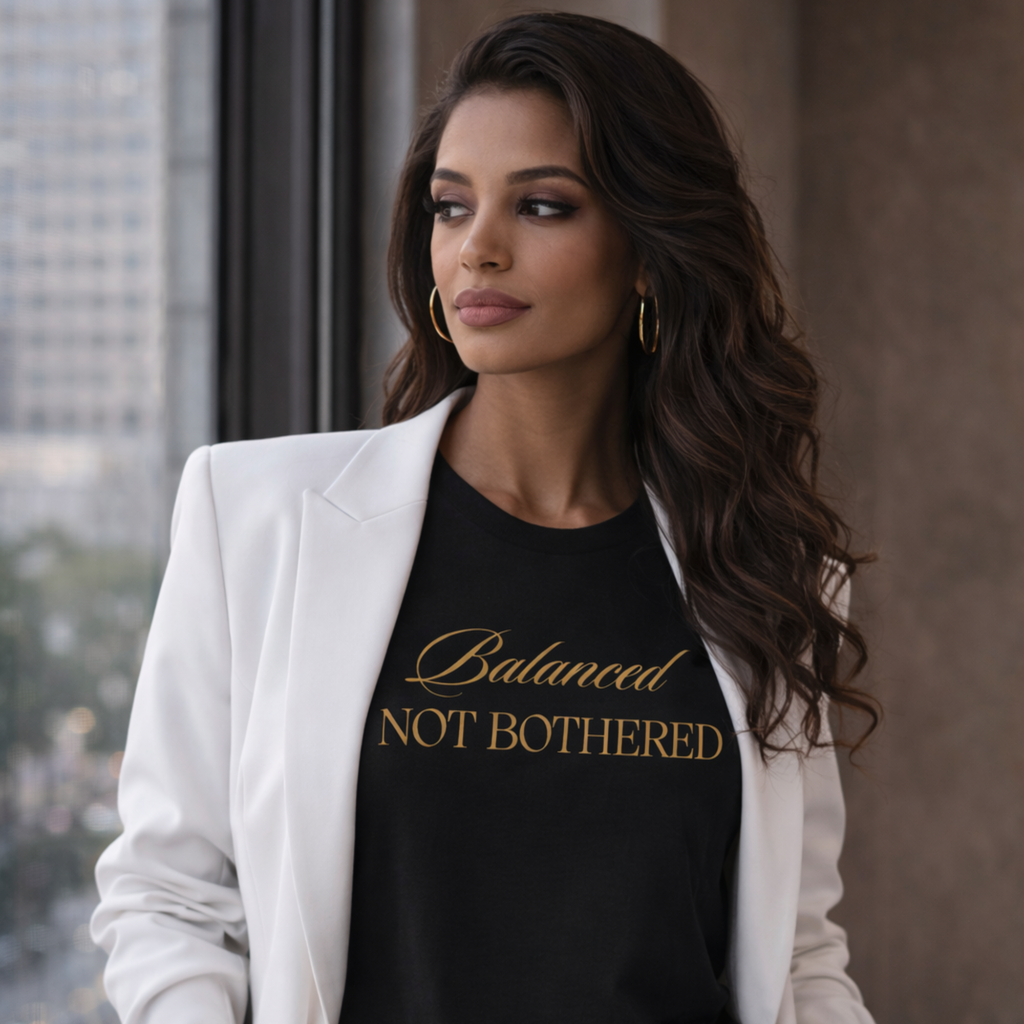 Balanced, Not Bothered Tee | Gold Letter Statement T Shirt