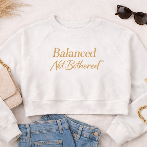 Balanced Not Bothered™ Cropped Fleece Pullover, Gold Script Navy Sweatshirt