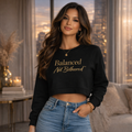 Balanced Not Bothered™ Cropped Fleece Pullover, Gold Script Navy Sweatshirt