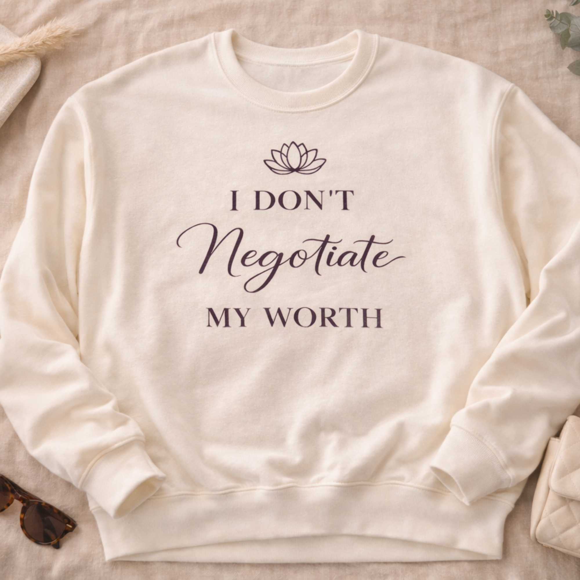 I Don’t Negotiate My Worth Lotus Crewneck Sweatshirt