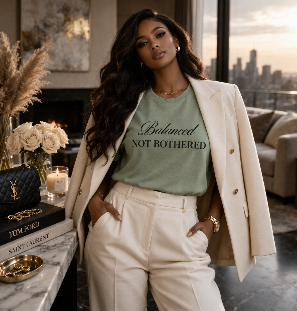 Balanced, Not Bothered Tee | Minimalist Statement Graphic T Shirt